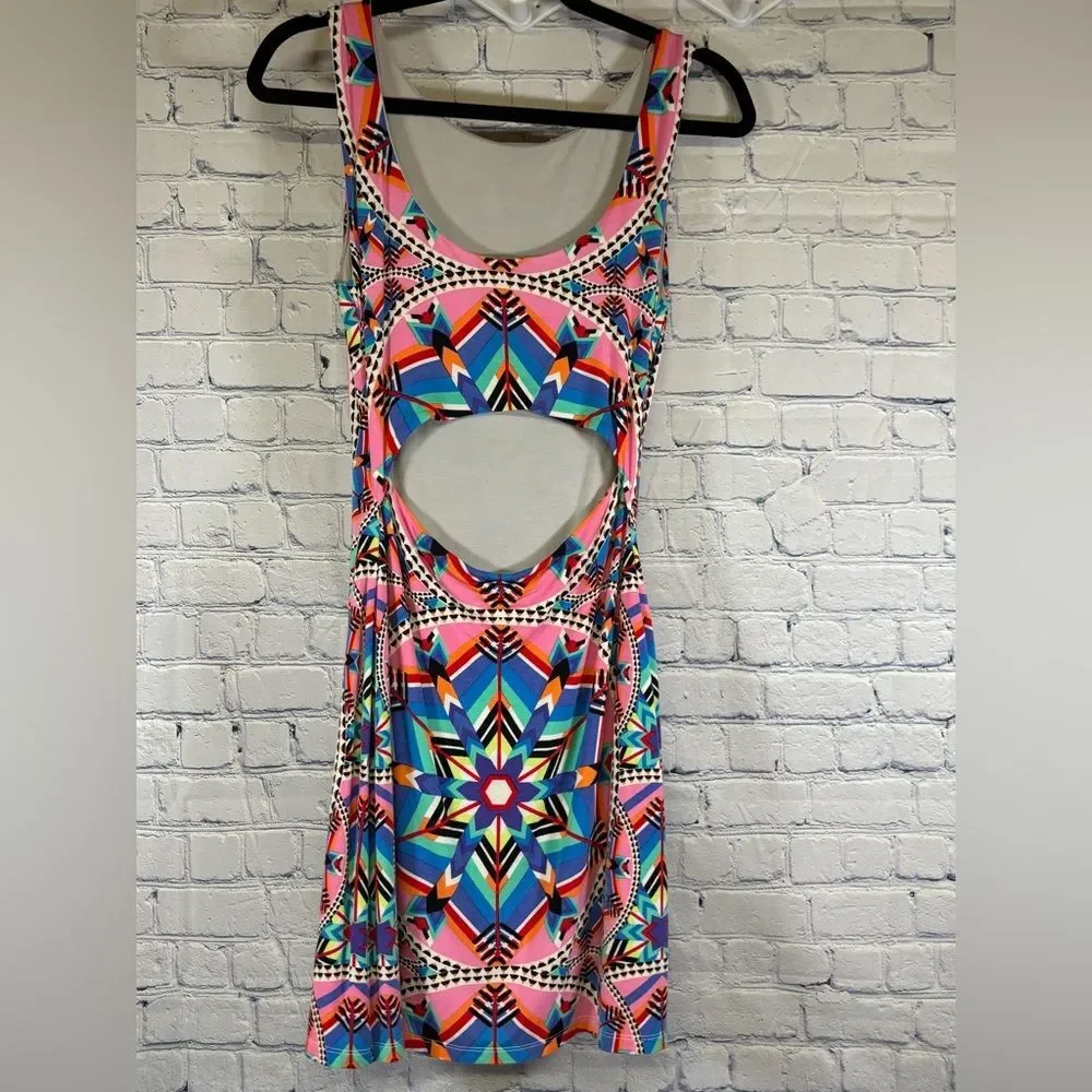 Mara Hoffman Pink Blue Swim Kites Pattern Beach Vacation Cut Out Mini Dress S